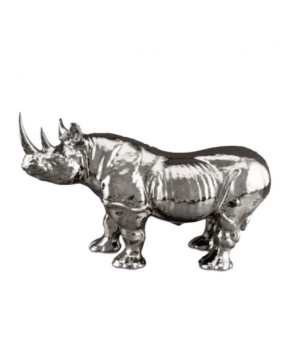 Sculpture argent rhinocéros Ahura